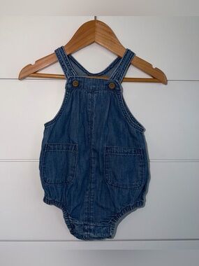 Baby Gap Organic Denim Bubble Romper 6-12M Playwear Neutral Boho Country Style
